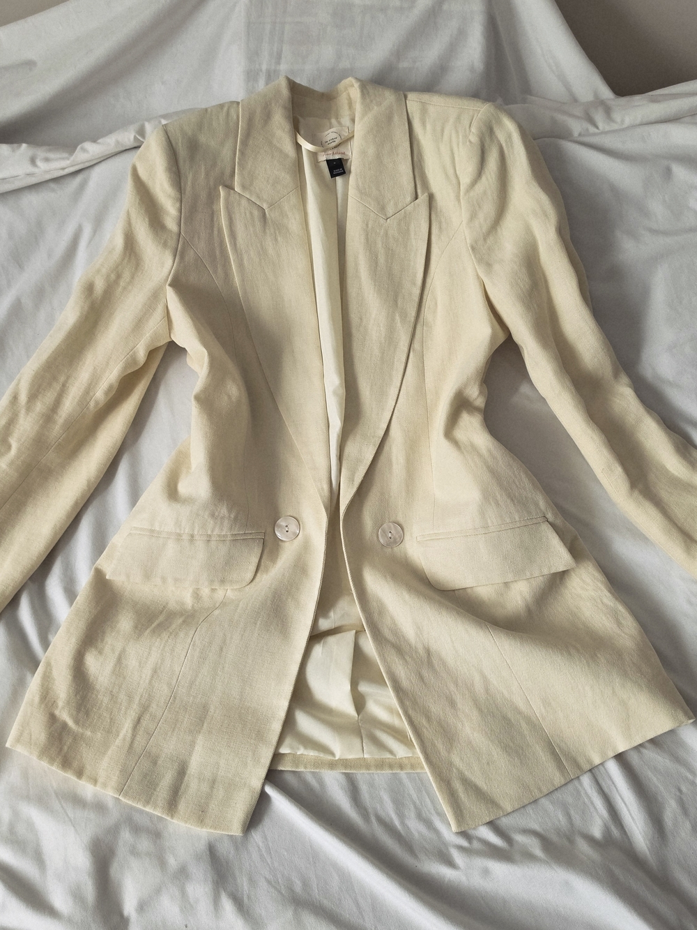 RIVER ISLAND Ivory Cream Linen Blend Tailored Two Button Blazer Size US 4 UK 8